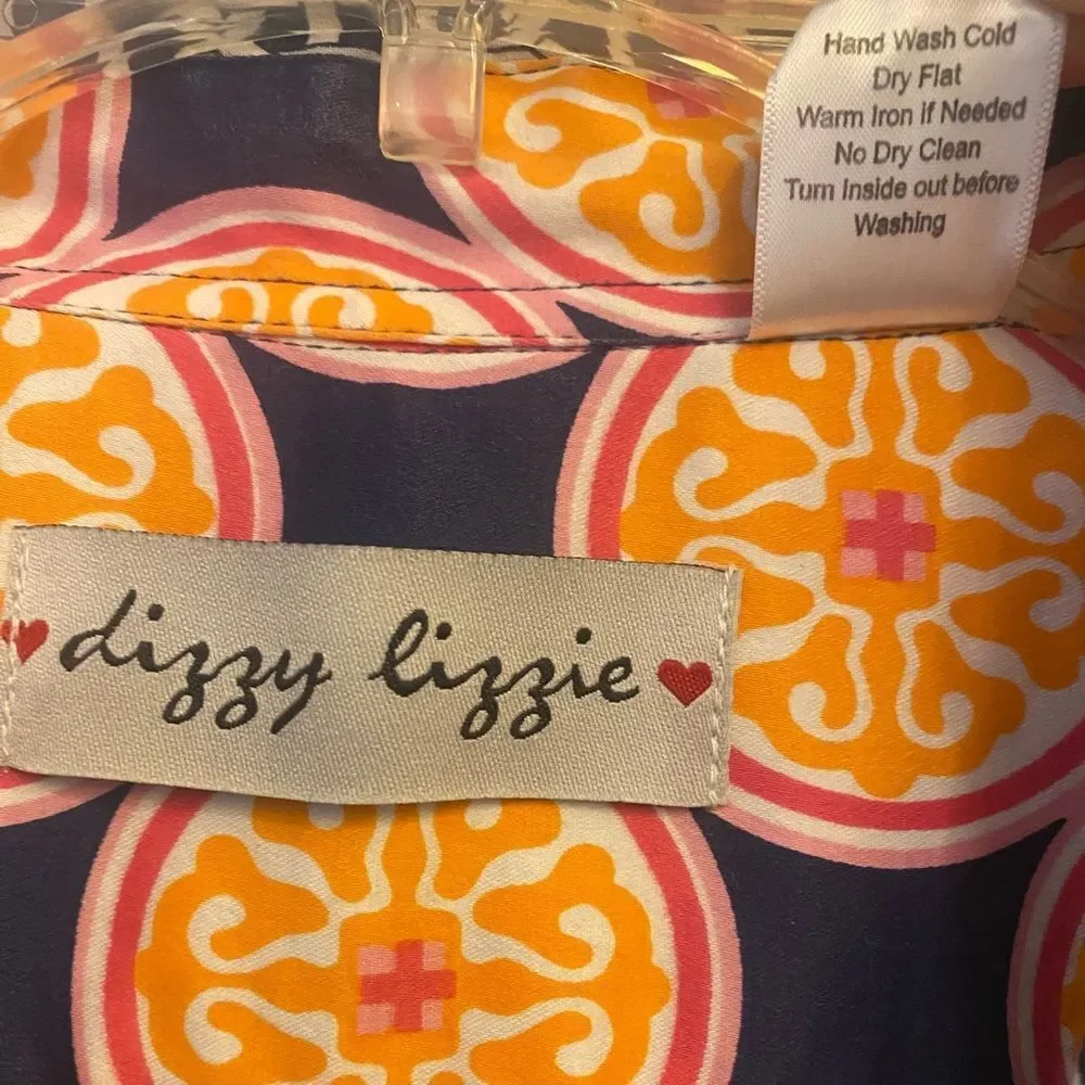 Dizzy Lizzie Sz L Blue White Cotton Classic Shirt Pocket Collar Dress